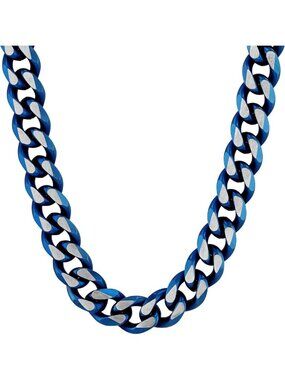 Bold Blue Stainless Steel Cuban Link Chain Bracelet & Necklace - Multiple
